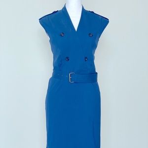 Derek Lam Blue Belted Dress V-neck